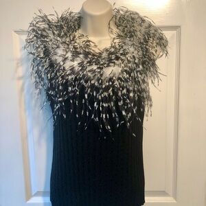 Belldini Black and White Feathered Knit Tank Top with Beading